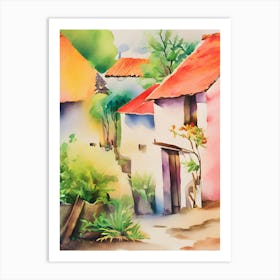 Watercolor Of Houses Art Print