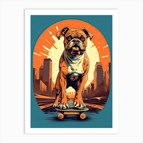 Boxer Dog Skateboarding Illustration 3 Art Print