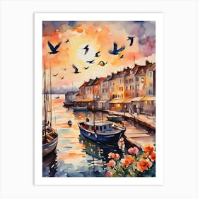 Sunset At The Harbor 3 Art Print