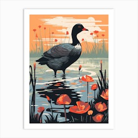 Vintage Bird Linocut Coot 2 Art Print