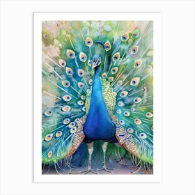 Peacock Colourful Watercolour 4 Art Print