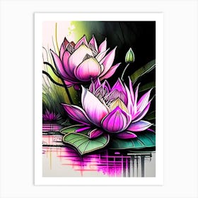 Lotus Flowers In Park Graffiti 1 Art Print