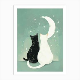 Two Cats Looking At The Moon 2 Art Print