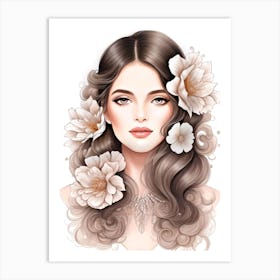 Beautiful Woman With Flowers 1  Art Print