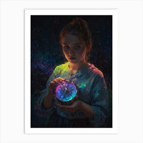 Girl Holding A Glowing Clock Art Print