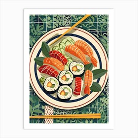 Sushi Platter On A Tiled Background 3 Art Print
