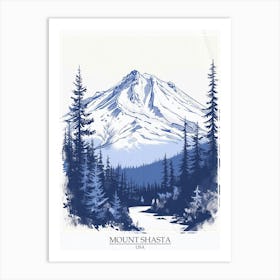 Mount Shasta Usa Color Line Drawing 4 Poster Art Print