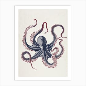 Octopus Dancing With Tentacles Linocut Inspired 1 Art Print