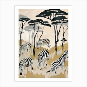 Zebras Pastels Jungle Illustration 1 Art Print