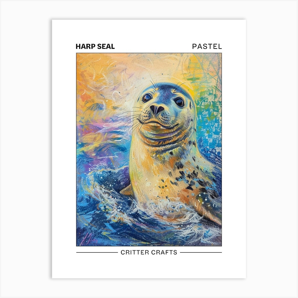 Harp Seal Pastel Watercolour 2 Poster Art Print by Critter Crafts