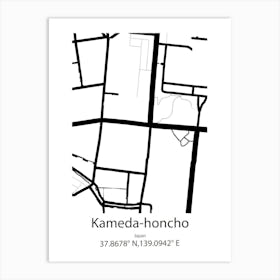 Kameda Honcho,Japan Minimalist Map Art Print