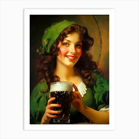 Irish Girl X Saint Patrick Beer Art Print