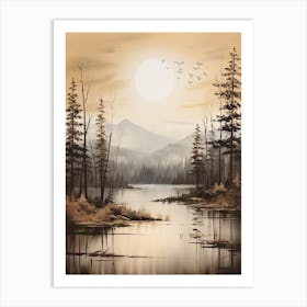 Lake In The Woods In Autumn, Painting 49 Art Print