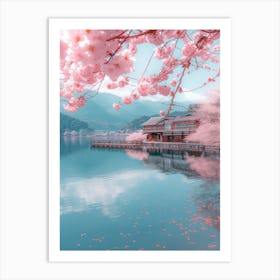 Sakura Blossoms On The Lake Art Print