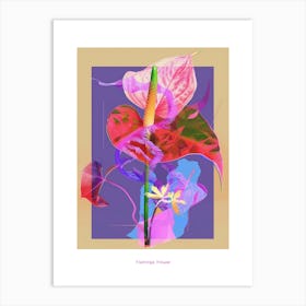 Flamingo Flower (Anthurium) 2 Neon Flower Collage Poster Art Print