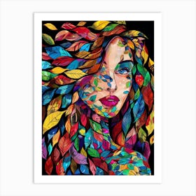 Colorful Woman With Leaves 1 Art Print