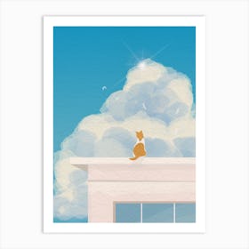 Minimal art Japanese Cat On A Roof Art Print