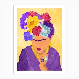 Frida and flowers Art Print