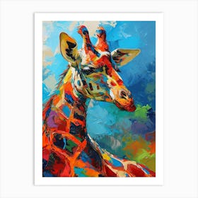 Impasto Colourful Giraffe Resting Art Print