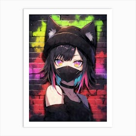 Kawaii Aesthetic Colorful Nekomimi Anime Cat Girl Urban Graffiti Style 1 Art Print