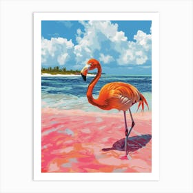 Greater Flamingo Pink Sand Beach Bahamas Tropical Illustration 6 Art Print