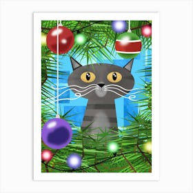 The Tabby and the Christmas Tree Art Print