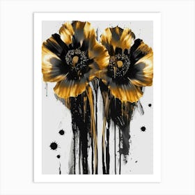 Two Black And Gold Flowers Art Print