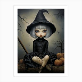 Halloween little blonde witch Art Print