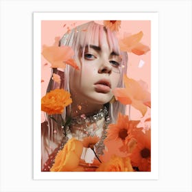 Billie Eilish Orange Floral Collage 1 Art Print