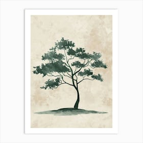 Teak Tree Minimal Japandi Illustration 1 Art Print