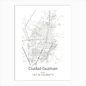 Ciudad Guzman,Mexico Minimalist Map Art Print