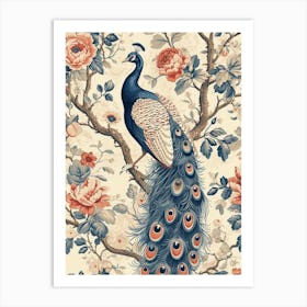 Floral Blue & Pink Peacock Wallpaper 2 Art Print