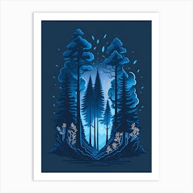 A Fantasy Forest At Night In Blue Theme 20 Art Print