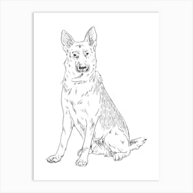 German Shepherd Dog Monoline Simple Line Art Drawing Art Print