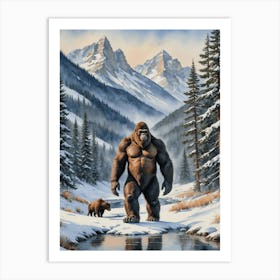 Bigfoot In The Snow Art Print