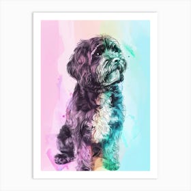 Portuguese Water Dog Dog Pastel Line Illustration 2 Art Print