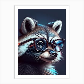 Blue Raccoon Wearing Glasses Art Print