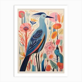 Colourful Scandi Bird Great Blue Heron 4 Art Print