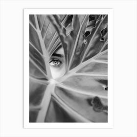 Palm Leaf Photograph - Mysterious Woman Black And White Art Print