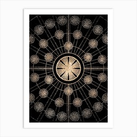 Geometric Glyph Radial Array in Glitter Gold on Black n.0057 Art Print