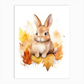 A Rabbit Watercolour In Autumn Colours 3 Art Print