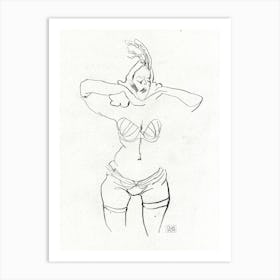 Hand pencil drawing of beautiful burlesque woman 1 Art Print
