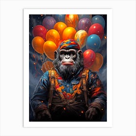 Monkey With Balloons Art Print
