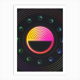Neon Geometric Glyph in Pink and Yellow Circle Array on Black n.0236 Art Print