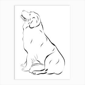 Golden Retriever Monoline Simple Line Art Drawing Art Print