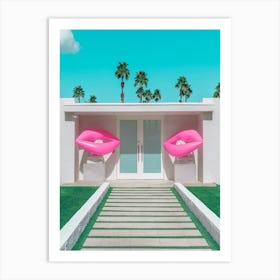 Party Lions House With Pink Lips In Palm Springs Art Print