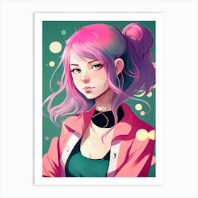 Anime Girl Pink Hair Art Print