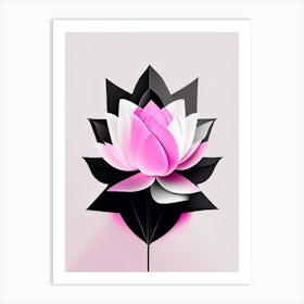 Pink Lotus Black And White Geometric 1 Art Print