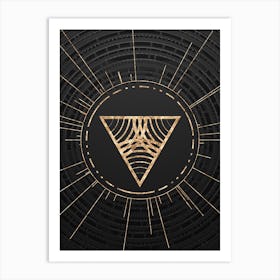 Geometric Glyph Symbol in Gold with Radial Array Lines on Dark Gray n.0057 Art Print
