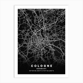 Cologne Germany Black Map Art Print